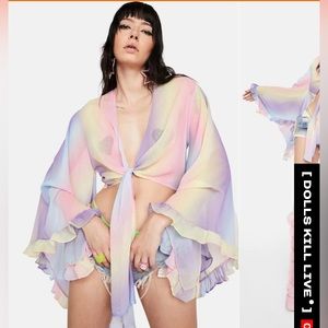 Twirltopia chiffon Wrap ruffle Top ombré dolls kill fairy core